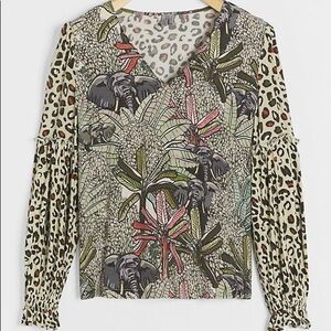 NWT Anthropologie Sibley Mock Neck Top Blouse New animal print elephant Anthro
